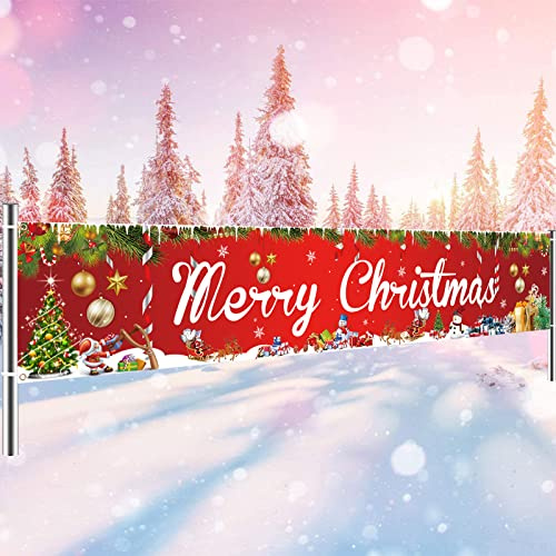 Weihnachten Banner, Rot Weihnachten Dekoration Outdoor, Merry Christmas Banner, Weihnachtsdekoration Hängende Banner für Outdoor Indoor Garten Haus Weihnachts Christmas Dekor Weihnachtsdeko