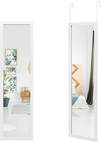 COSTWAY Miroir Pleine Longueur, 120 x 33 cm, Crochets de Porte pour Suspension Porte ou Mural, Idéal pour Chambre à Coucher (Blanc)