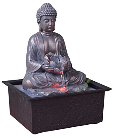 Innenbrunnen Buddha Meditation Lotus Helle farbenfrohe LED - Zen Decor Wohnzimmer Schlafzimmer - nützliche Frauen und Mann Geschenkbett - H 26cm - Sutra Zen'light