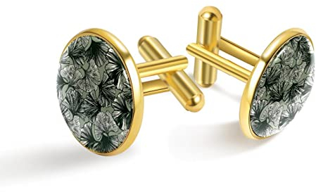 Personalisierte Gold Manschettenknöpfe für Smoking Hemd Gingko Blatt Muster, 20mm*20mm, Edelstahl, Künstlicher Quarz