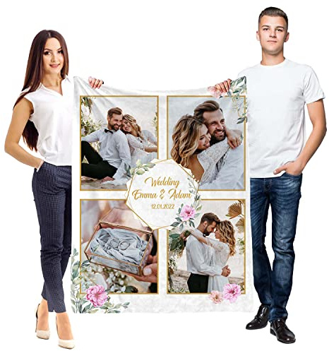 Ferocity Personalisierte Foto Decke mit 4 Fotos 120x150 cm Sofadecke; Super Weiche Extra Gemütliche Kuscheldecke für Freund Freundin Frau Mann Partner Hohzeitstag Geschenk; Wedding [081]