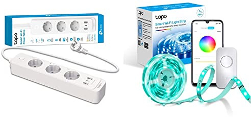 TP-Link Tapo P300 Ciabatta MultiPresa WiFi Intelligente,Controlla Separatamente 3 Prese, Ricarica Rapida USB da 18 W & Tapo L900-5 Striscia LED Smart Wi-Fi 5m