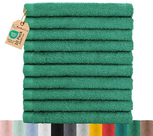 10-pack frottégästhanddukar i set, 30 x 50 cm | 100 % bomull | 10 x gästhandduk smaragdgrön