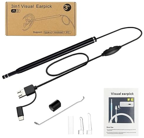 Ohrenschmalz Entferner Otoskop,Ohrenschmalz Entferner HD Kamera mit 5.5 mm LED Erwachsene Kinder Haustiere Endoskop Ohrenreiniger - Schwarz