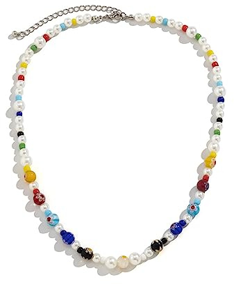 FUSHENGTER Halskette Herren Pulloverkette Damen Anhänger Frauen Männer Einfache Hip-Hop-Stil Bunte Kristallperlen Perlenkette Mann Sonnenschein Farbige Perlenkette Perle Bunte Halskette