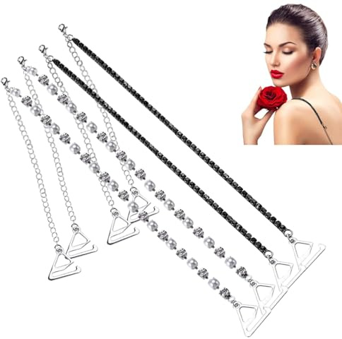 LDBKLGHJ tirantes mujer, 2 pares de correas de sujetador de perlas de cristal, Correa de hombro de perlas, Correa de sujetador con diamantes de imitación brillantes, Correa de ropa interior ajustable