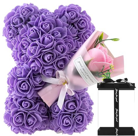Ristyur Rosenblumen Teddybär, Künstlicher Blumenbär, Valentinstag Rosenbärs Mit Transparenter Geschenkbox, Handgefertigtes Romantisches Rosenblumenbär Geschenk Zum Geburtstag, Valentinstag,Jahrestag