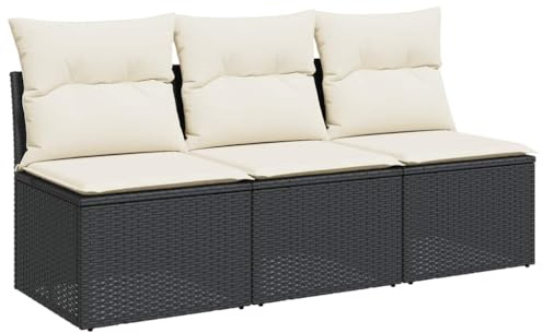 vidaXL Gartensofa mit Kissen 3-Sitzer Schwarz Poly Rattan