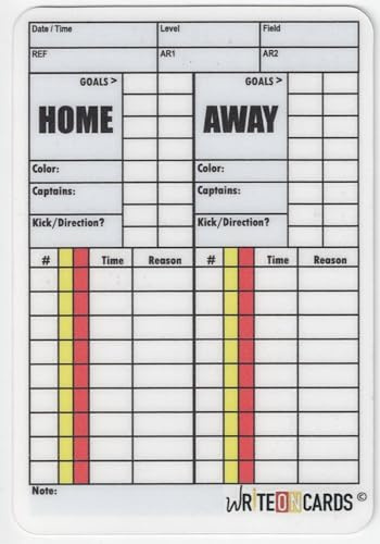 WRITEonCARDS Rewriteable Referee Cards for Soccer, Game Record Card with Field Back (Set of 2 Cards)