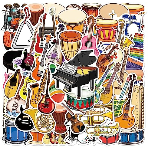 Musikinstrument Aufkleber - 100 Stück Musik Aufkleber Motivierende Vinyl Wasserdichte Aufkleber Cartoon Lovely PVC Kawaii Decals Funny Vinyl Dekoration DIY Dekor für Jugendliche (Instrument)