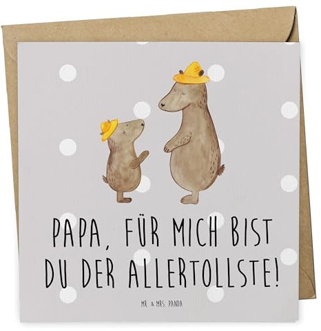 Mr. & Mrs. Panda Glückwunschkarte Bären mit Hut - Geschenk, Muttertag, Vater, Vatertag, faltkarte, Grußkarte, Papa, Klappkarte, doppelkarte, Kinder, anlasskarte, Familie