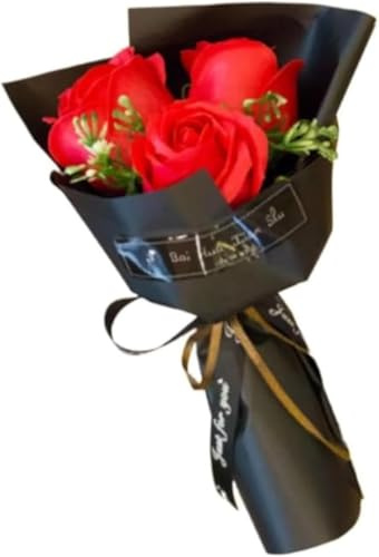 Lot de 3 savons rouges roses - Savon parfumé à la flore - Bouquet de rose - Savon à l'huile essentielle végétale - Cadeau pour anniversaire/mariage/Saint-Valentin/Fête des mères
