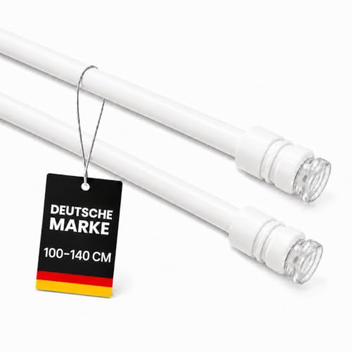 Klemmstange ohne Bohren 2er-Pack stufenlos ausziehbar 100–140cm Weiß Ø14mm | Gardinenstange zum Klemmen, kein Kleben, Gummipuffer, für Scheiben- & Bistrogardinen, perfekt für Mietwohnungen & Küche