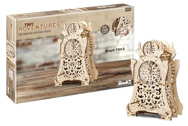 Revell Tiny Adventures Magic Clock I Elegante Uhr mit Zahnrädern und Pendel I Authentischer Aufziehmechanismus I Bewegung durch Gummimotor I Historische Ästhetik I Modell aus Holz