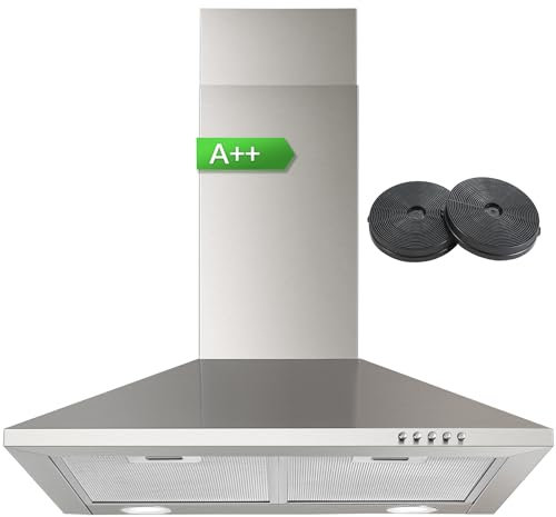 SNDOAS Cooker Hood 60cm, 350m³/h Extractor Fan for Kitchen, Class A++, 3-Speed Stainless Steel Vent Hood with Recirculating & Ducting System Wall Mounted Range Hood