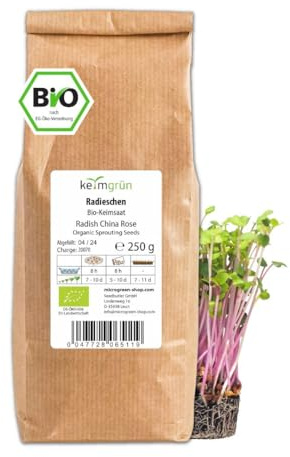 Keimgrün Bio Radieschensamen - Sprossen Samen für Sprossenglas oder Microgreens, Plastikfreie Verpackung, Regional Abgefüllt in Deutschland, Wähle zwischen 250g 500g und 750g