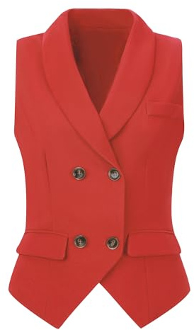 Allegra K Gilet de costume à double boutonnage pour femme, Rouge, Large | Gilet de costume à revers