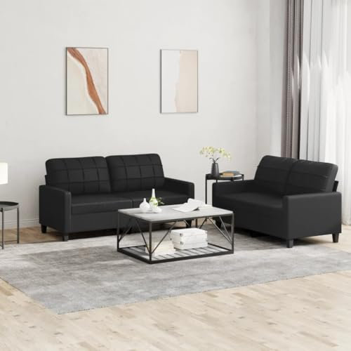 Xichuzi 2-TLG. Sofagarnitur mit Kissen Schwarz Kunstleder, Schlafsofa, Schlafcouch, Sofa Bed, Relaxsofa, Sofas & Couches 3201358