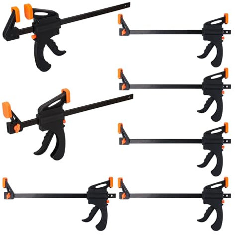 Biugaaufai 7 PCS 8 Inch Bar Clamps for Woodworking, Orange E-Z Hold Woodworking Bar Clamps Set, One-Handed Quick F Clamps, F Clamps Set for Carpenters & Woodworkers Tools