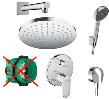 Hansgrohe Duschsystem Unterputz Duscharmatur Hansgrohe poliert HGK07-ob | Duscharmatur von Hansgrohe Vernis Blend Einhebelmischer und Hansgrohe Regendusche Duschkopf rund, Dusch-SET poliert