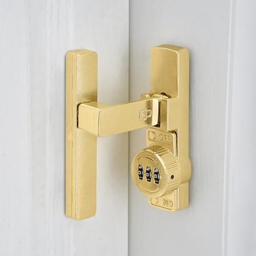 INIRET Serrure de porte de grange dorée à 90 degrés, serrure mécanique à mot de passe, loquet rabattable avec combinaison, mot de passe à 3 chiffres, protection de l'intimité, pour porte de grange,