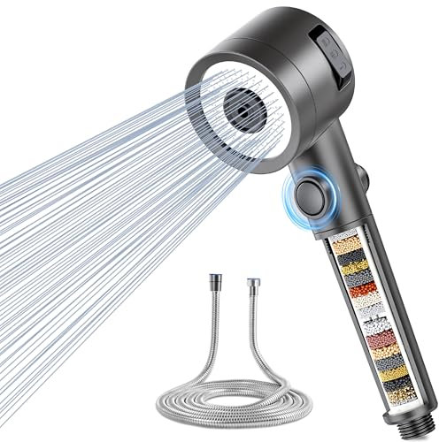 Magichome Duschkopf mit Filter in 20 Schichten Duschkopf mit Schlauch 1,5M 3 Strahlarten Hochdruck Handbrause mit Stoppfunktion für Entfernen vom harten Wasser, Rest-Chlor, Bakterien und Schwermetall