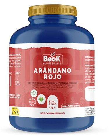 BEOK – Arándano Rojo Americano Con Vitamina C y Selenio – 365 Comprimidos, Suministro para 12 meses – Suplemento Antioxidante para Bienestar Celular – 150mg por Dósis Diaria