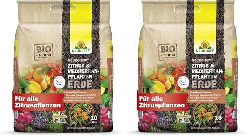 Neudorff NeudoHum Zitrus- & MediterranpflanzenErde – Torffreie Bio-Erde für alle Mediterranpflanzen wie z.B. Palmen, Oleander und Zitronen, 10 Liter, Braun (Packung mit 2)