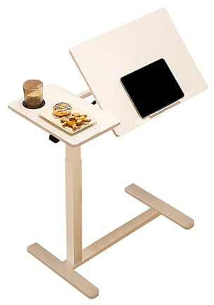 Faltbar und Wendbar Beistelltisch Pflegebett Halterung aus Kohlenstoffstahl Betttisch auf Rollen Höhenverstellbar für zu Hause und Medizinische Zwecke(White (Left))