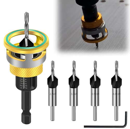 Jeu de 6 forets coniques | Pré-perçage et fraisage en une seule étape | avec butée de profondeur, queue hexagonale 1/4, HSS-M2 | pour un perçage précis dans le bois
