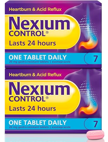 Nexium Control Heartburn & Indigestion Tablets for Acid Reflux Relief, Gastro-Resistant Esomeprazole Tablets, 20mg, 7 Count (Pack of 2)