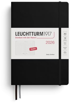 LEUCHTTURM1917 372780 Tageskalender Dotted Medium (A5) 2026, Schwarz, Englisch