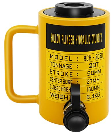 20 Tonne Hydraulic Ram Cylinder, Hollow Piston Jack, Heavy Duty Lifter Actuator Tool with 60 mm Stroke for Industrial Machinery Installation