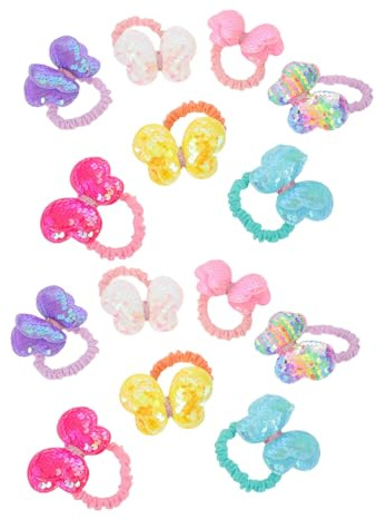 UTHCLO 14 Stück Teiliges Haargummi mit Glitzernden Pailletten Schleifen Sanfte Elastische Haarbänder für Mädchen und Kleinkinder Bunte Schonende Ponytail Halter für Tanz und