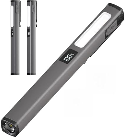 BAIFULAI Lot de 2 lampes LED COB - Rechargeable par USB C - 6 modes de luminosité - Étanchéité IPX5 - Mini lampe de poche LED avec aimant et indicateur de niveau de batterie - Pour camping, atelier