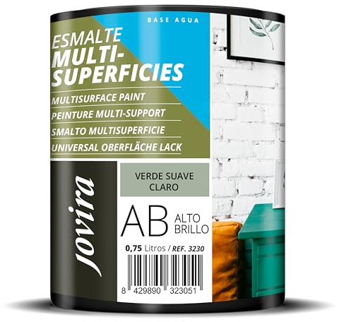 JOVIRA PINTURAS Esmalte Multisuperficies al Agua Alto Brillo. Decora y protege superficies de difícil adherencia. (750 Mililitros, Verde suave claro) -T