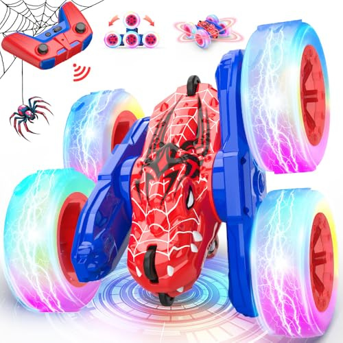 Mieryd Spider Voiture Télécommandée Enfant, 360° Rotation Stunt Véhicule avec LED, Multi-Terrain Remote RC Car, Monster Truck Jouet Extérieur Jeux Anniversaire Noël Cadeau Garçon 3+ Ans