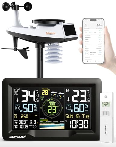 WiFi Weather Station with 7-in-1 Outdoor Sensor, Large Full-Color LCD, Indoor Outdoor Temperature & Humidity, Wind Speed/Direction, Rainfall, UV Index, Barometric Pressure, 433MHz, 300ft Range, App