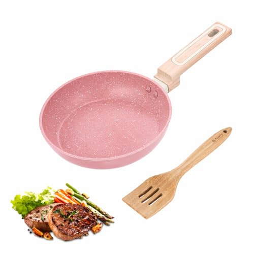 Family Sartén de Aluminio Forjado 26cm Antiadherente con Espátula de Bambú 30.5cm, Revestimiento Ecológico a Base de Agua, Alta Resistencia 300°C, Apta para Inducción, Gas y Vitrocerámica, Rosa