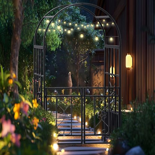 TYHAYJYK Arche de jardin avec portail pour plantes grimpantes, treillis métallique de 210 cm, pour vignes, tonnelle d'extérieur noir/blanc, parfaite pour support de roses et décoration de jardin