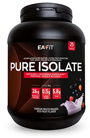 Pure Isolate - EAFIT - Prise De Masse Musculaire - 750g - Fruits Rouges | Poudre Whey Isolate, 24g De Protéine, BCAA, Faible Sucre, Marque Francaise, Prise De Masse, Croissance musculaire