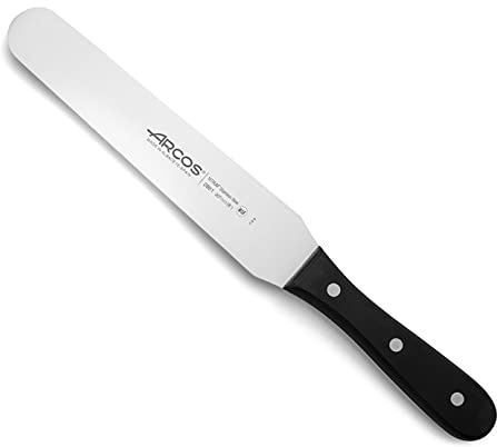 ARCOS Universal Espátula Acero Inoxidable Nitrum 205 mm | Hoja larga y resistente con borde dentado que corta fácilmente. Mango de POM. Serie Universal. Negro.