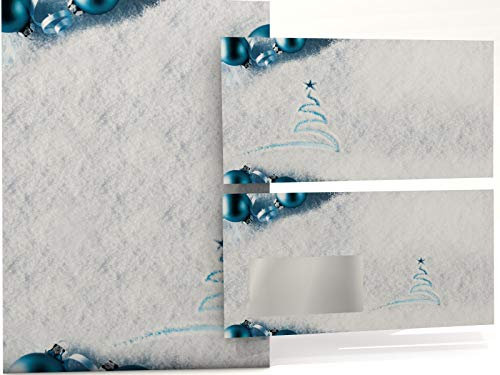 Weihnachtsbriefpapier Set | Spuren im Schnee | 50 Blatt Motivpapier A4 | 50 Briefumschläge | Kuvert im DIN LANG-Format | Briefpapier Set