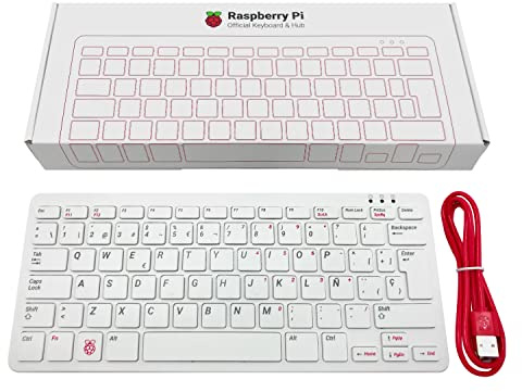Pi Supply Offizielle Raspberry Pi USB-Tastatur, spanische Version (rot/weiß)