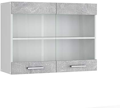 Vicco Mobile da cucina in vetro R-Line, Calcestruzzo, 80 cm, per la libera combinazione all'interno di sistemi cucina modulari