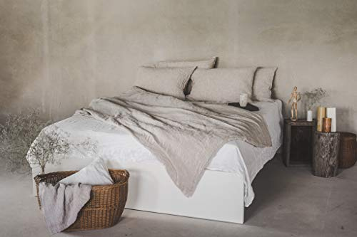 Ger3as Juego de ropa de cama de lino 100% natural lavado a la piedra, fibra natural, lino, con cierre de hotel, color natural, 135 x 200 cm, 80 x 80 cm