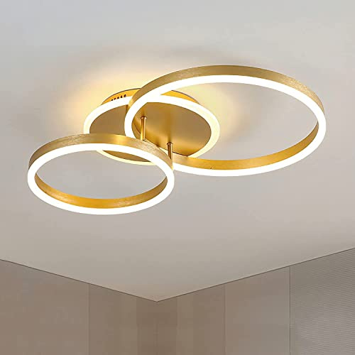 LED Deckenleuchte Dimmbar 60cm Wohnzimmerlampe mit Fernbedienung Gold Modern Ring Design 36W Deckenlampe 3000K-6000K Schlafzimmerlampe mit Nachtlicht und Memoryfunktion, für Küche Esszimmer Flur Büro