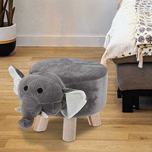 Cepewa Kinderhocker mit Tiermotiv Hund Schaf Esel Koala Hose Elefant Plüschsitz für Kinderzimmer (1 x Sitzhocker Elefant)