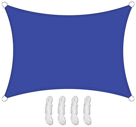 Teynewer Sun Shade Sail Rectangle 3x4m Waterproof Shade Sail for Outdoor Garden Patio Party 98% UV Block Sunscreen Awning Canopy Sunsail with Free Rope, Blue