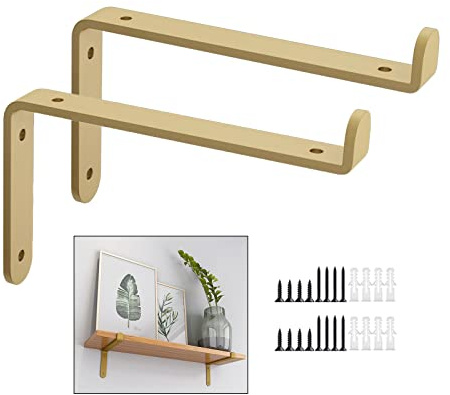 Sonakia 2X Regalhalterungen Industriell, Goldene Schwerlast Regalträger, Dekorative Schwimmende Regalwinkel, 150x100x25mm Wand Regalkonsole, DIY-Metall Regal Unterstützung,20x10cm/7.9 * 3.9in